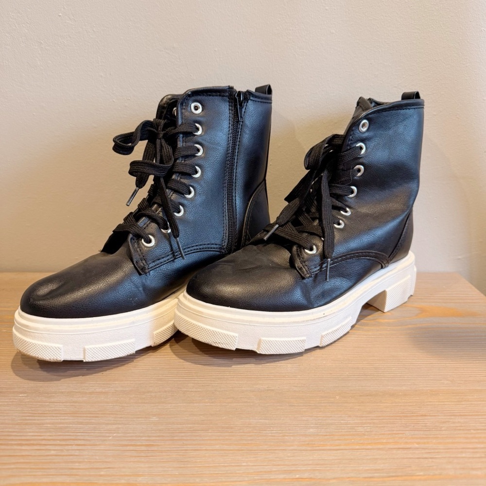 Bamboo Black & White Combat Boots